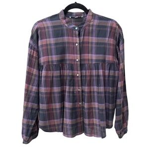 Elizabeth and Janes purple/black plaid shirt size small